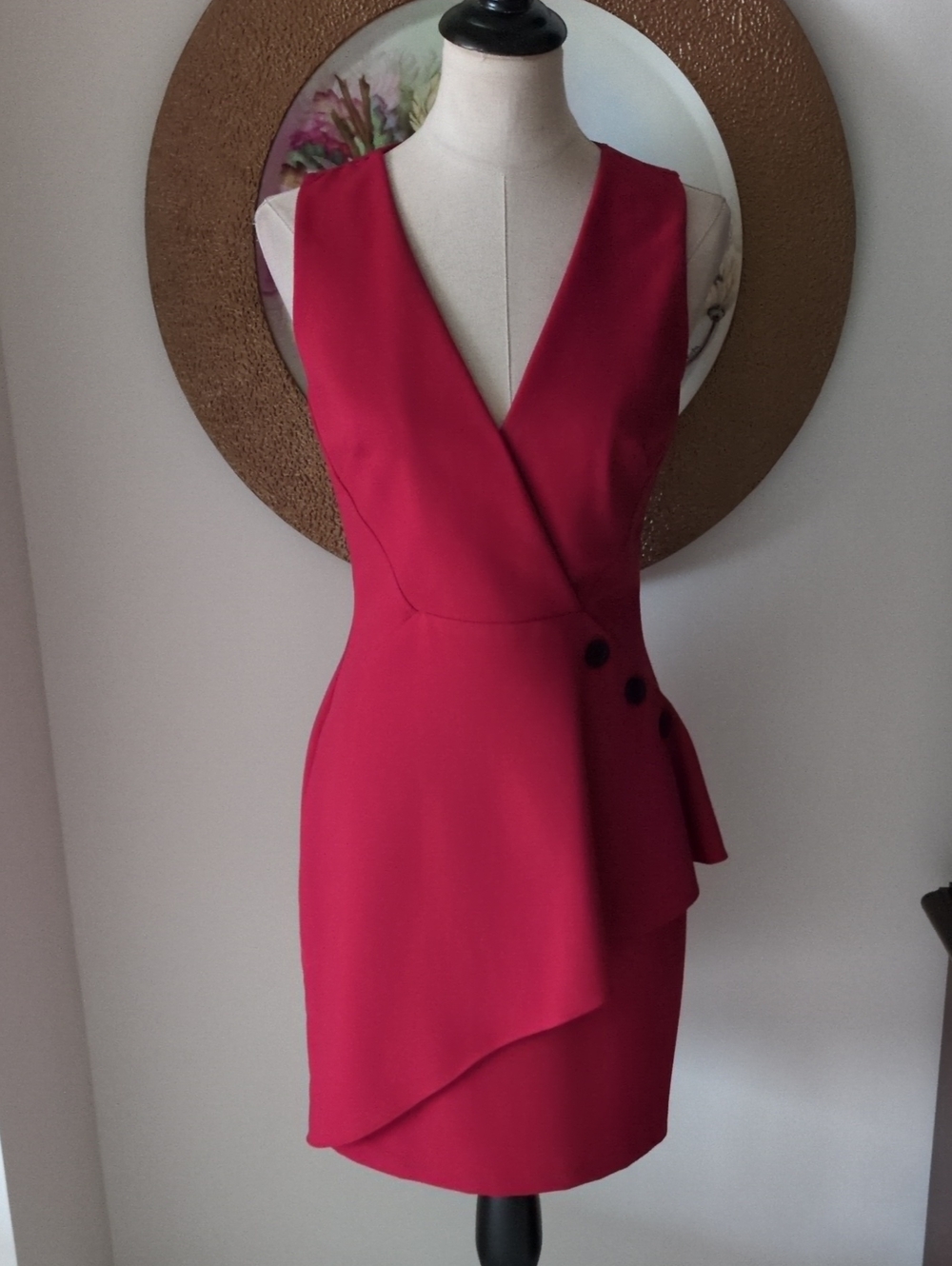Mystic Deep Red Crossover Neckline Dress